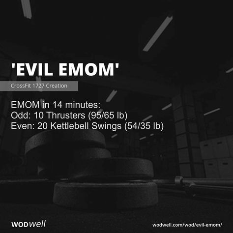 "Evil EMOM" WOD - EMOM in 14 minutes: Odd: 10 Thrusters (95/65 lb); Even: 20 Kettlebell Swings (54/35 lb) Health And Fitness Motivation, Wods Crossfit, Ivan The Terrible, Crossfit Workouts Wod, Emom Workout, Crossfit Workouts At Home, Crossfit At Home, Wod Workout, Reformer Pilates