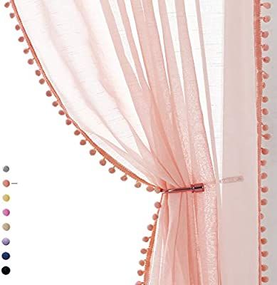 Linen Sheer Curtains, Pink Sheer Curtains, Girls Room Curtains, Girls Bedroom Curtains, Pom Pom Curtains, French Door Curtains, Cute Curtains, Sheer Linen Curtains, Window Sheers