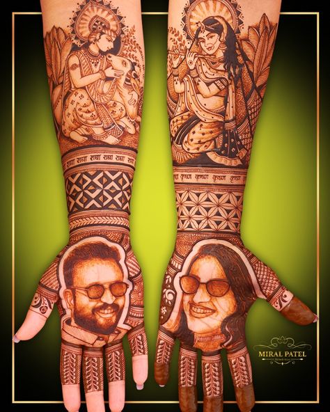 portrait bridal mehndi by miral patel. she did the combinations of designs using radha krishna figures n portrait of bride n groom. Radha Krishna Mehndi Design, Krishna Mehndi Design, Krishna Mehndi, Krishna Image, Heena Design, Dulhan Mehndi, Dulhan Mehndi Designs, Bridal Mehndi Designs, Bridal Mehndi