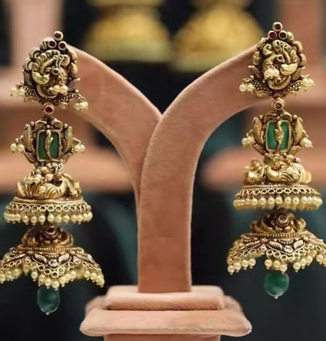 Nakshi Buttalu Earrings Gold, Gold Antique Jhumkas, Antique Earrings Jhumka, Jumkas Antiques, Nakshi Earrings, Jumkas Gold, Temple Jewellery Jhumkas, Gold Jhumkas, Bridal Jewellery Earrings