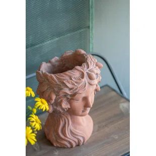 Ophelia & Co. Louison 100% Cement Statue Planter | Wayfair Bust Planter, Garden Railings, Cement Statues, Cement Vase, Planter Window, Railing Planters, Head Bust, Barrel Planter, Urn Planters