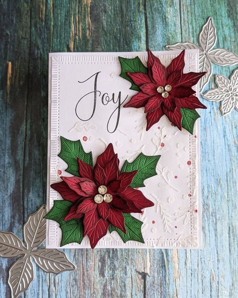 Exterior: This unique 3D Poinsettia Card was made to bring Christmas right to your mailbox.  Interior: No pre-written sentiment inside; craft a message for any occasion and make the card uniquely yours. Size: A2 (4.25 × 5.5 inches) White Envelope Provided with each Card Domestic and international shipping do not have tracking. If you prefer to have tracking, please select the upgraded shipping option. Please allow 3 business days to process your order. You will receive confirmation email when yo Spellbinders Christmas Bird Poinsettia, Christmas Cards Stampin Up Ideas 2024, Christmas Cards Handmade Elegant, Christmas Cards Stampin Up Ideas, Unique Cards Handmade, Poinsettia Christmas Cards, Scrapbook Christmas Cards, Folded Christmas Cards, Elegant Christmas Cards