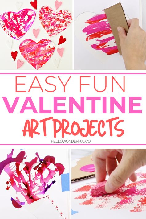 Valentine Painting For Kids, Valentines Day Paintings On Canvas Easy For Kids, Painting Art Projects For Kids, Kindergarten Heart Art Projects, Process Art Valentines Day, Valentine’s Day Art Grade 1, Preschool Valentine Cards, Valentines Water Color Kids, Nana Crafts