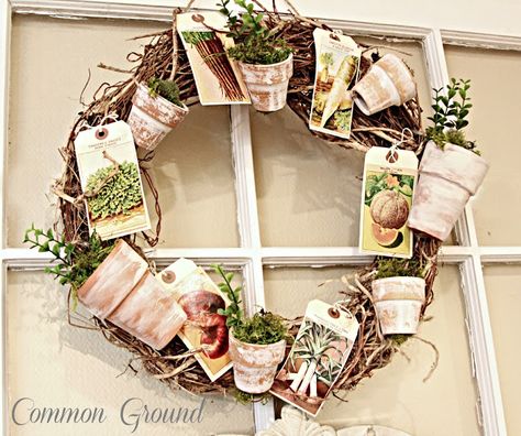 Pot Wreath, Seed Swap, Garden Seeds Packets, Garden Wreath, Vintage Seed Packets, Potting Benches, Door Hangings, Door Wreaths Diy, Popular Flowers