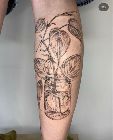 Philodendron Tattoo, Houseplant Tattoo, In A Jar, Tattoo You, Black Tattoos, Tatting, Tattoo Ideas, Piercings, Tattoos