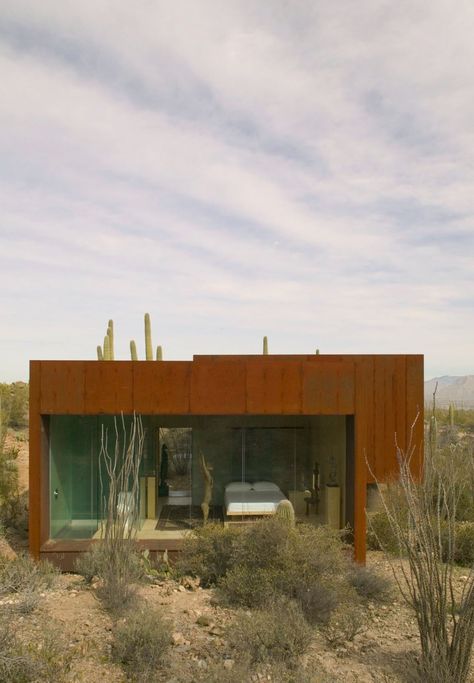 Desert Nomad House by Studio Rick Joy Desert House Exterior, Desert Aesthetic Decor, Nomad House, Desert Nomad, Steel Architecture, Desert Aesthetic, Steel Cladding, Future Architecture, Desert House