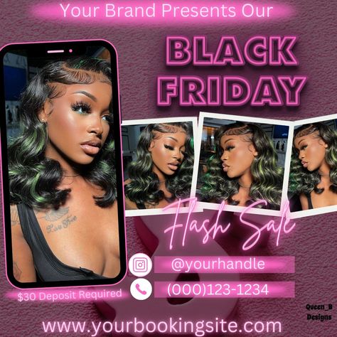 Black Friday flash sale flyer Shop Now Flyer Design, Makeup Artist Flyer Ideas, Hair Sale Flyer Ideas, Hairstyles Flyer Design, Hair Discount Flyer, Flyers For Hairstylist, Makeup Artist Flyer Design, Makeup Promotion Ideas, Hair Sales Flyer