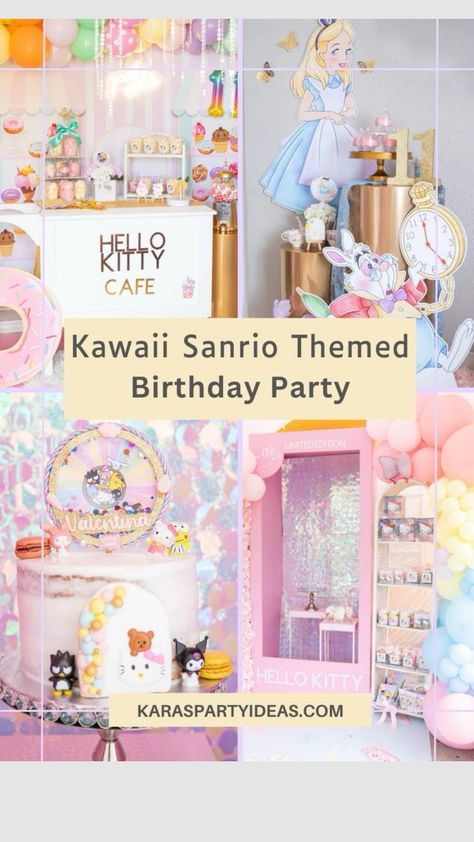 #myfirstshuffle!, Hello Kitty Sanrio Birthday Party Ideas, Kawaii Party Ideas Birthday, Sanrio Theme Birthday Party, Kawaii Birthday Decorations, Kawaii Birthday Party Decorations, San Rio Birthday Theme, Sanrio Photoshoot, Sanrio Party Games, Kawaii Party Decorations