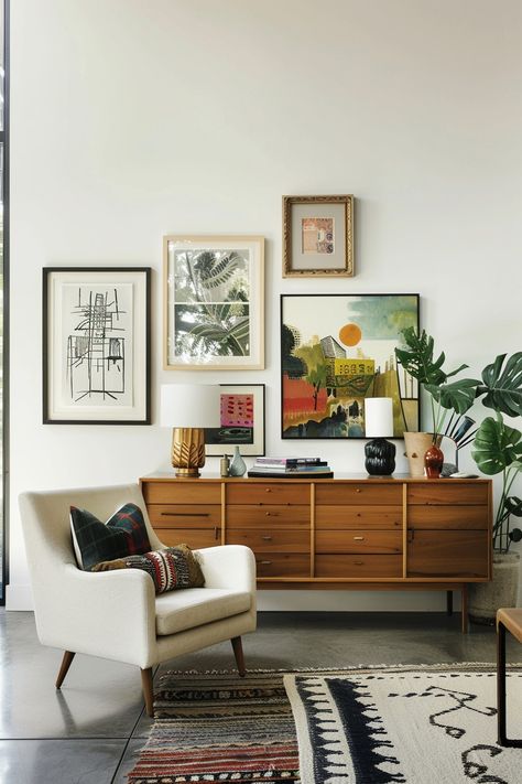 15 Tips to Create a Mid-Century Modern Living Room – Everyday Inspo Mcm Modern Living Room, Mid Century Modern Living Room Gallery Wall, Mid Century Modern Hutch Styling, Shelf Styling Mid Century, Mid Century Luxury Living Room, Mid Century Modern Living Room Wood Paneling, Mid Century Meets Traditional, Mid Century Colonial Decor, Mid Century Modern Living Room Eclectic