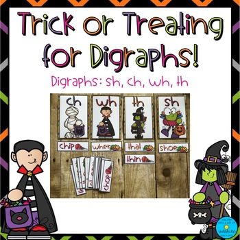 Halloween themed digraphs sort! Perfect for centers or small group. Digraphs included: Sh, ch, wh, th Phonics Halloween Activities, Halloween Digraphs, Halloween Phonics Activities, Wh Digraph Activities, Halloween Word Work First Grade, Teaching Literacy, Halloween Activities, Grade 1, Teacher Store