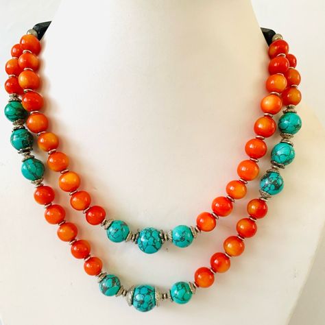 These Beautiful Himalayan Necklaces Having Unique Design Necklace Will Be A Perfect Touch To Your Outfit N Clothes. 2024 Jewelry Trend, Orange Gemstones, Turquoise Jewelry Necklace, 2024 Jewelry, Pave Heart Necklace, Tibetan Necklace, Orange Necklace, Beautiful Gold Necklaces, Black Pearl Necklace