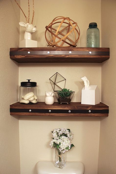 Modern Bathroom Shelves above the toilet Toilet Floating Shelves, Floating Shelves For Bathroom, Diy Shelves Bathroom, Bathroom Shelves For Towels, Diy Floating Shelves, Shelves For Bathroom, Metal Floating Shelves, Shelves Over Toilet, Bathroom Shelves Over Toilet