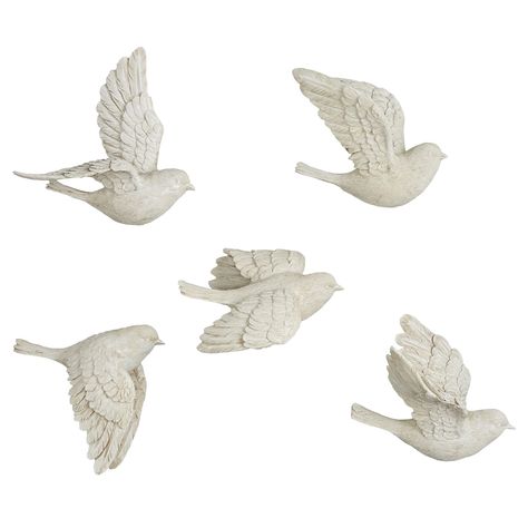 PRICES MAY VARY. Soaring birds set of five (one of each) Dimensional resin birds have a stunning antique white finish Features birds in different flight positions Birds range in depth from approx. 2.75 inches deep to 5.5 inches deep Each is approx. 6 inches wide and range approx. 2 inches high to 6.5 inches high Soaring Birds fly to new heights. The birds in this wall accent set are made of resin and have a stunning antique white finish. Birds are approx. 6"Wx2.75"D-5.5"Dx2"H-6.5"H. Ceramic Birds Wall, Animal Head Decor, Bird Nursery Decor, Birdhouse Projects, Bird Nursery, Wall Accent, Paper Birds, Ceramic Birds, Decor For Bedroom