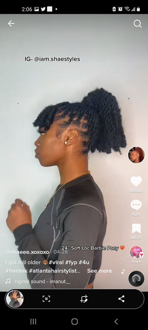 Barbie Ponytail Braids, Barbie Loc Ponytail, Locs Barbie Ponytail, Ponytail Over Locs, Bangs Locs, High Ponytail With Bangs, Ponytail Bangs, Barbie Pony, Ponytail With Bangs