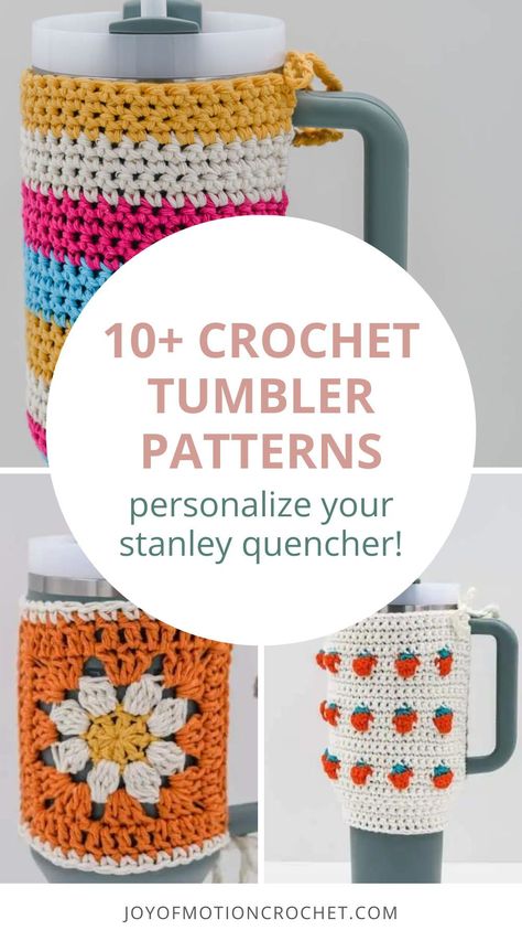 Stanley Quencher crochet patterns are a fun way to add personality and style to your tumbler. Discover crochet cozy patterns, crochet tumbler covers, and crochet tumbler boots that match your style - from crochet strawberries, lace, crochet tulips and stripes! Get started crocheting the Stanley Quencher crochet patterns. Crochet Tumbler Cozy Free Pattern, Free Crochet Patterns Functional, Crochet Stanley Cup Cozy, Crochet Tumbler Cover, Crochet Stanley Cup Holder Free Pattern, Stanley Cup Crochet Holder, Stanley Crochet, Crochet Stanley Cup Holder, Crochet Tumbler