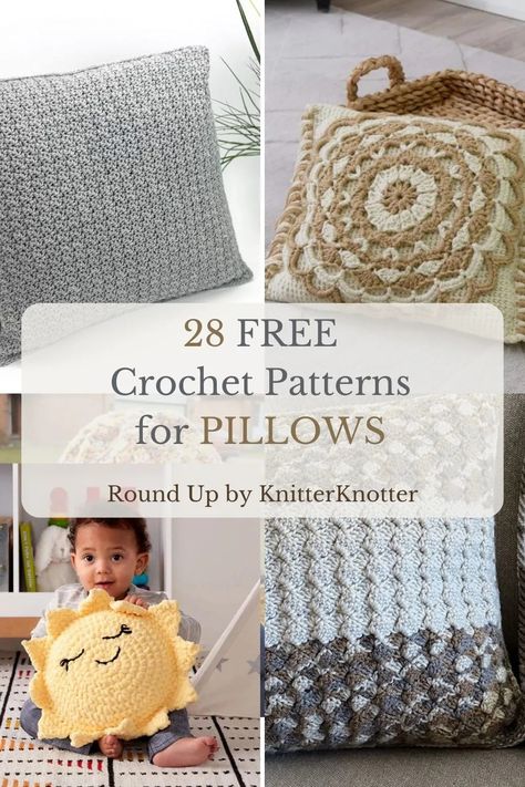 28 Free Crochet Pillow Patterns for a Modern, Cozy Home - KnitterKnotter Free Crochet Pillow Patterns, Modern Cozy Home, Make And Do Crew, Pillow Patterns, Crochet Pillow Cover, Crochet Pillow Pattern, Cross Stitch Pillow, Crochet Pillows, Crochet Wool