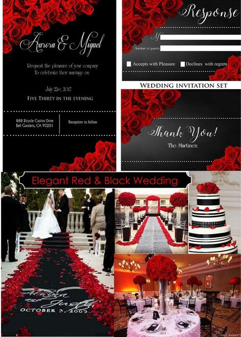 Black White Red Wedding Invitations, Red And Black Wedding Ceremony, Wedding Themes Red, Black And Red Wedding Ideas, Black White Gold Wedding Theme, Black Gold Wedding Theme, Wedding Ideas Red, Red Wedding Ideas, Red Wedding Centerpieces