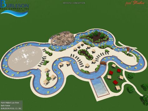 Pool Lazy River, Water Park Ideas, Backyard Lazy River, Olympic Pool, Lazy River Pool, River Map, Easy Minecraft Houses, City Layout, Wave Pool