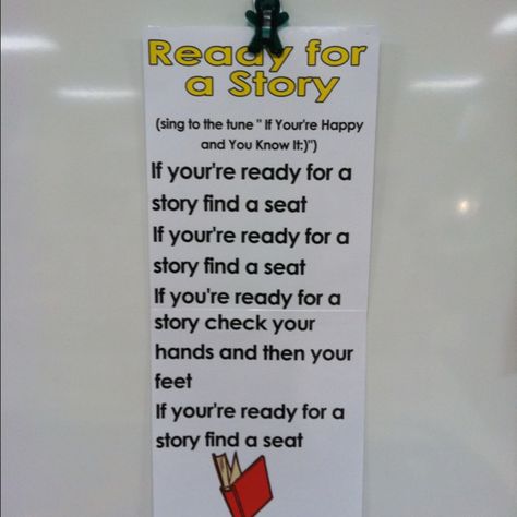 Use this song to quietly get your students to the carpet area for a story.  The title is Ready for a Story and sing to the tune of "If Your Happy and You Know It". Come To The Carpet Song, Carpet Transition Songs, Carpet Time Songs, Carpet Songs For Preschool, Story Time Songs Preschool, Transition Songs For Preschool, Kindergarten Circle Time, Preschool Transitions, School Diy Ideas