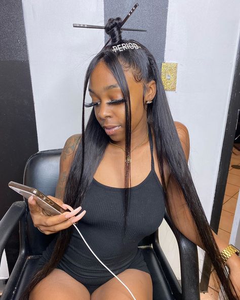 The Beauty Tamer💋💄 on Instagram: “China Town 💋 Fronatal Sew In .. #orlandohairstylist #frontalsewin #frontalponytail #closuresewin #closurewig #wiginstall #ucfhairstylist…” Space Buns Bangs, Weave Ponytail Hairstyles, Space Buns, Human Virgin Hair, Hair Ponytail Styles, Ponytail Styles, Baddie Hairstyles, Hair Weave, Black Girls Hairstyles