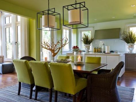 HGTV Dream Home 2013 by Christopher Rose Architects , via Behance Green Chairs Dining, White Contemporary Kitchen, Green Chairs, Hgtv Dream Homes, Green Dining Room, Chairs Dining Room, Hgtv Dream Home, Verde Lima, Open Dining Room