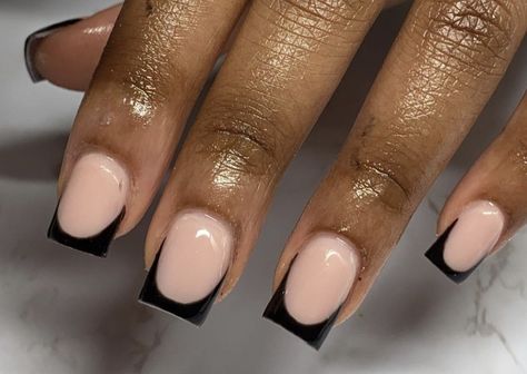 Black Fresh Tip Nails, Black French Tip Nails Square Short, Short Black French Tip Acrylic Nails, Black French Tip Nails Short, Black French Tip Nails Square, Short Black Acrylic Nails, French Tipped Nails, Short Black French Tip Nails, Tipped Nails