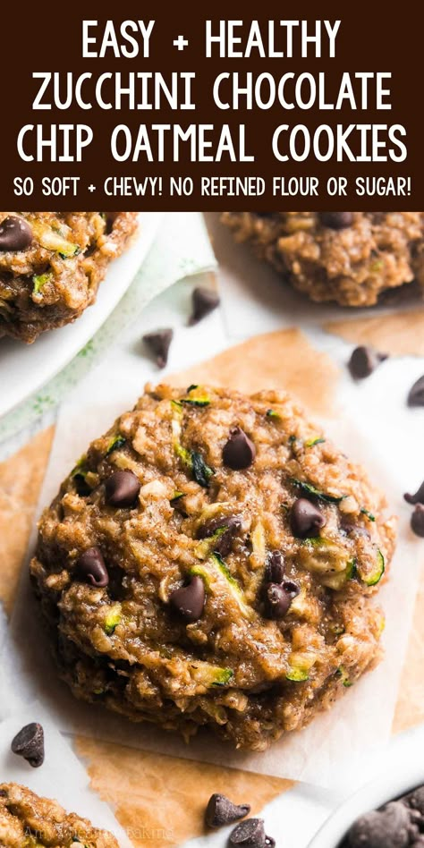 Healthy Zucchini Cookies, Chocolate Zucchini Cookies, Zucchini Cookie Recipes, Soft Chewy Oatmeal Cookies, Clean Eating Oatmeal, Zucchini Chocolate Chip Cookies, Oatmeal Cookies Recipes Easy, Zucchini Desserts, Zucchini Recipes Dessert