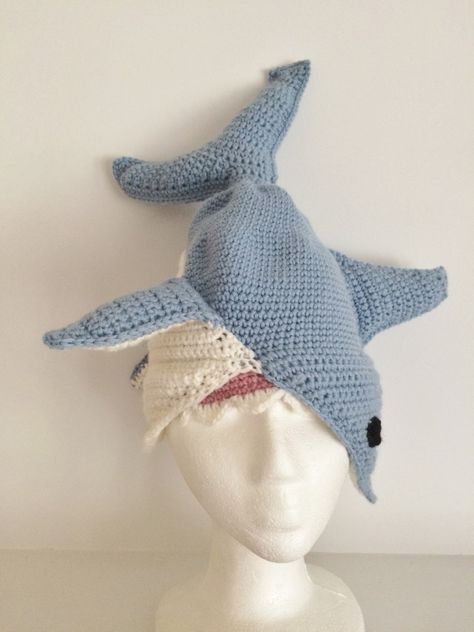 The Great White Shark Hat is Finished and You Can Crochet Your Own | Knot By Gran'ma Blog Shark Costume, Shark Hat, Shark Costumes, Silly Hats, Christmas Crochet Pattern, Hat Crochet Pattern, Aviator Hat, Halloween Crochet Patterns, Crochet Beanie Pattern