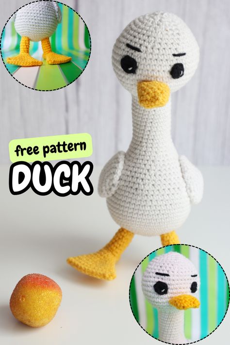 Get ready to waddle into crafting with our Free Duck Crochet Pattern & Goose Amigurumi! Knit adorable birds with flipper feet and self-standing wings, perfect for adding a touch of whimsy to your DIY projects. Click the link to check the pattern and start stitching your flock today! Crochet Duck Feet Pattern Free, Duck Amigurumi Free Pattern, Goose Amigurumi, Duck Crochet Pattern, Duck Amigurumi, Amigurumi Projects, Duck Crochet, Crochet Duck, Duck Feet