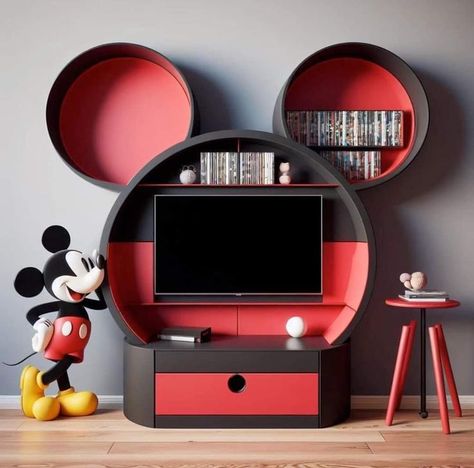 Orlando Airbnb, Mickey Desk, Mickey Mouse Bedroom Decor, Mickey Mouse Room Decor, Disney Themed Bedrooms, Mickey Bathroom, Mickey Mouse Nursery, Disney House Ideas, Mickey Mouse Room