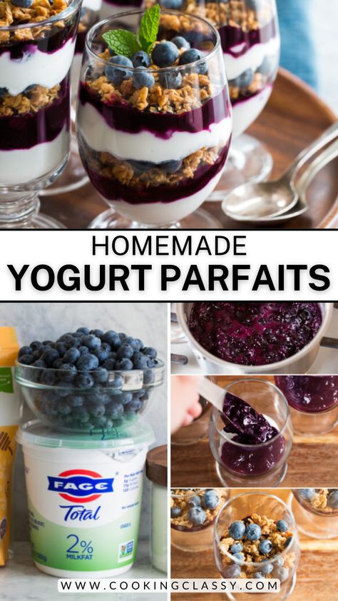 Fancy Yogurt Parfait, Healthy Greek Yogurt Parfait Recipes, Brunch Parfait Cups, Yogurt Cups For Brunch, Yogurt Breakfast Ideas, Blueberry Yogurt Parfait, Brunch Display, Greek Yogurt Parfait Recipes, Whipped Greek Yogurt