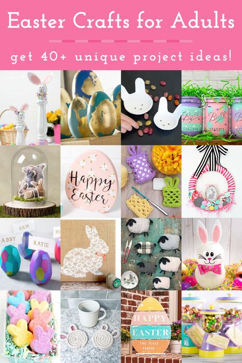 Learn how to make the cutest Easter craft ideas for adults! Get over 40 easy ideas for baskets, home decor, gifts, eggs, and more. You're going to love this list of Easter craft ideas! Easy Easter Crafts For Adults, Homemade Easter Gifts, Craft Ideas For Adults, Baskets Home Decor, Easter Craft Ideas, Baskets Decor, Wood Bunny, Easter Craft Projects, Easter Crafts For Adults