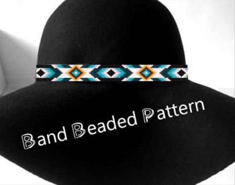 Hatband Beads Loom Pattern No.111 Inspired Native American | Etsy Bead Loom Hat Band Patterns, Bead Loom Hatband Patterns, Beaded Hatbands Native American, Beaded Hat Band Patterns, Native American Beaded Headband, Seed Bead Hat Bands Loom Patterns, Southwestern Beaded Hat Band For Festival, Beaded Hats, Beaded Belts