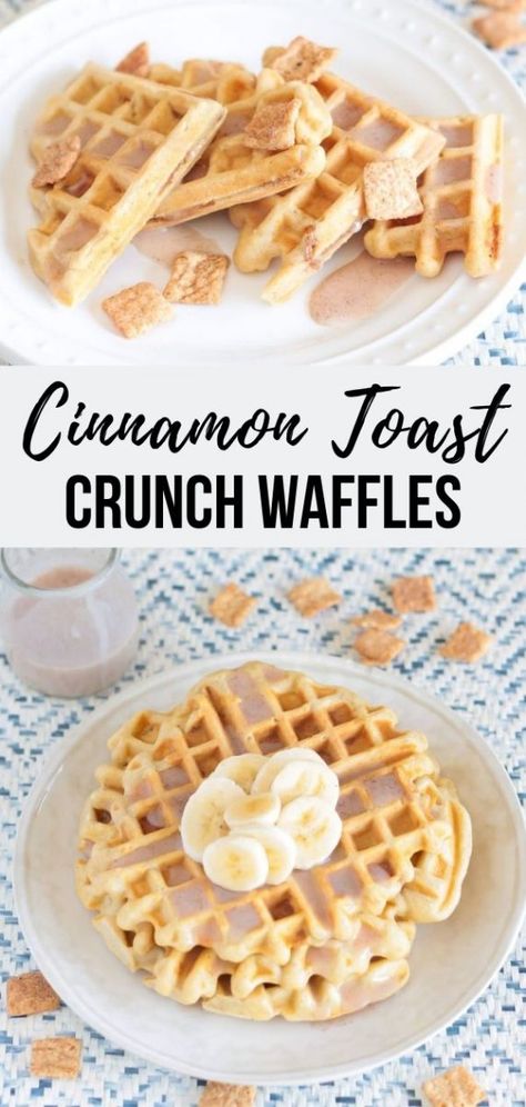 Cinnamon Toast Crunch Waffles with Cereal Milk Glaze - Le Petit Eats Nostalgic Breakfast, Homemade Cinnamon Toast, Waffles Cinnamon, Baked Cinnamon Toast, Cinnamon Toast Crunch Bars, Waffle Batter, Homemade Cereal, Delicious French Toast, Cinnamon Sugar Cookies