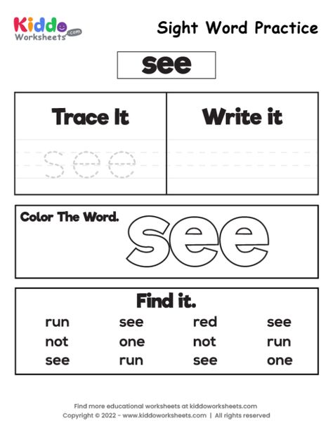 Sight Word See Worksheet, Sight Word See Worksheet Free Printable, Sight Words Preschool Printables Free, See Worksheet, Free Sight Word Printables, Can Worksheet, Sight Word Worksheets Free, Sigh Words, Phonics Worksheets Free