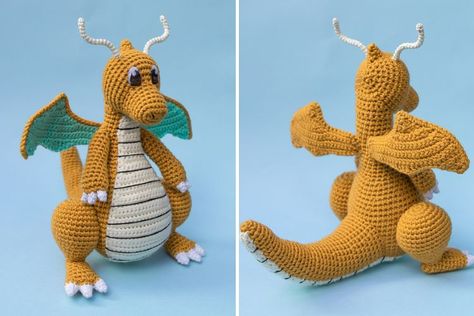 Dragonite Pokémon Toy - Free Crochet Pattern Dragonite Pokemon, Crocheted Dragon, Marly Bird, Crochet Patterns Free, Chevron Stitch, Crocodile Stitch, Yarn Bee, Farm Crafts, Pokemon Toy