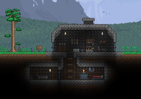 Raganzai's Blacksmith hut Hallow Terraria House, Terraria Blacksmith House, Terraria Hallow House, Truffle House Terraria, Terraria Living Wood House, Cool Basement, Terraria Base, Terraria Design, Terraria Houses