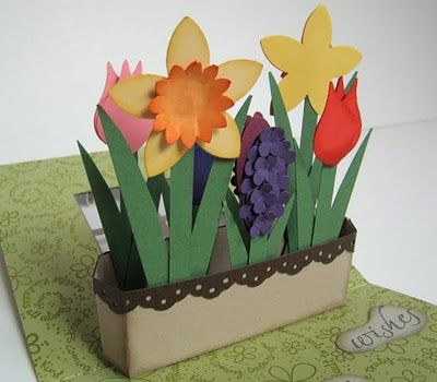 garden pop-up card; great tutorial on link, very step by step with measurements. yay! Card With Flowers, Pop Up Box Cards, Trendy Flowers, Flower Box, Fancy Folds, Card Tutorials, Pop Up Cards, Flower Boxes, Flower Cards