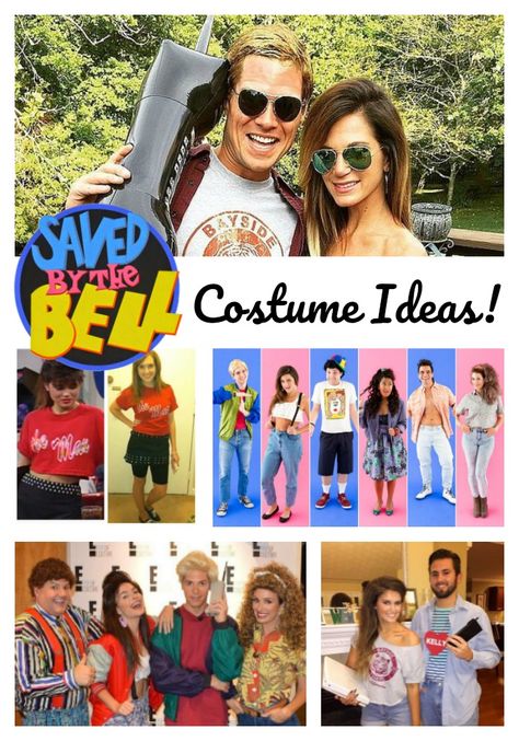 A collection of easy to recreate Saved By The Bell costumes. An entertainment post from Seattle area family lifestyle blog Long Wait For Isabella. Saved By The Bell Jessie Outfits, Save By The Bell Costume, Saved By The Bell Costume Couple, Save By The Bell Party, Saved By The Bell Halloween Costumes, Kelly Kapowski Outfit Halloween Costumes, Zack Morris And Kelly Kapowski Costume, Saved By The Bell Theme Party, Saved By The Bell Trunk Or Treat