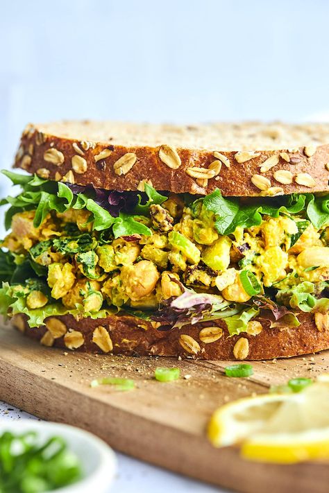 Curried Chickpea Salad Curried Chickpea Salad, Smashed Chickpea, Greek Chickpea Salad, Greek Chickpeas, Sandwich Wrap, Chickpea Salad Recipes, Slow Cooker Desserts, Prepped Lunches, Feta Salad