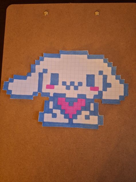 cinnamoroll pixel art made on graph paper Sanrio Cinnamoroll Pixel Art, Graphing Paper Art, Pixel Cinnamoroll, Bluey Pixel Art, Pixel Art Sanrio, Blue Pixel Art, Sanrio Pixel Art, Square Drawing, Spiderman Coloring