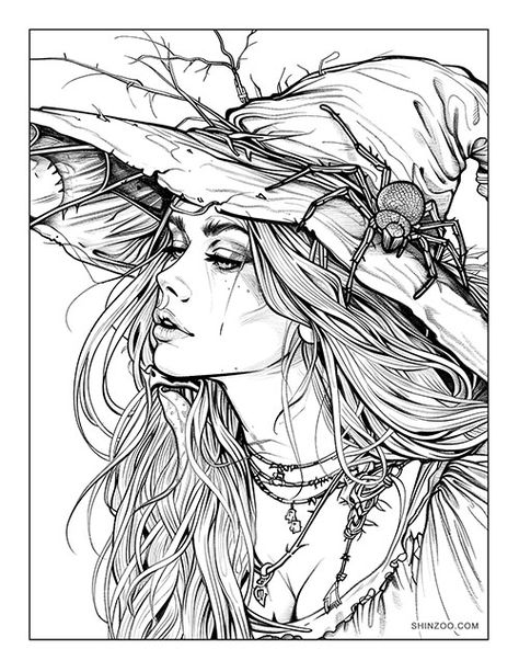 Spider Witch Coloring Page Vampire Coloring Pages For Adults, Witch Coloring Pages Free Printable, Witchy Coloring Pages Free Printable, Witchy Coloring Pages For Adults, Goth Coloring Pages, Gothic Coloring Pages, Witch Coloring Page, Spider Coloring Pages, Dance Coloring Pages