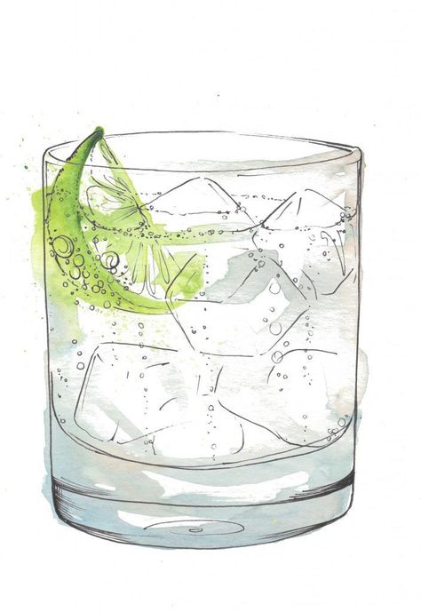 Akvarel Illustration, Cocktails Drawing, Cocktail Illustration, 그림 낙서, Watercolor Food, Cat Air, Cocktail Art, Seni Cat Air, Lukisan Cat Air