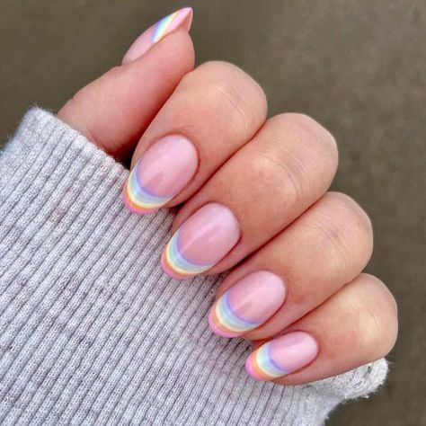 41 Fabulous Pride Nails & Pride Nail Designs to Celebrate Love Rainbow Tip Nails, Rainbow Tips, Rainbow French, Rainbow Nails Design, Rainbow Nail, Velvet Nails, Baby Blue Nails, Bunny Nails, Easter Nail Art