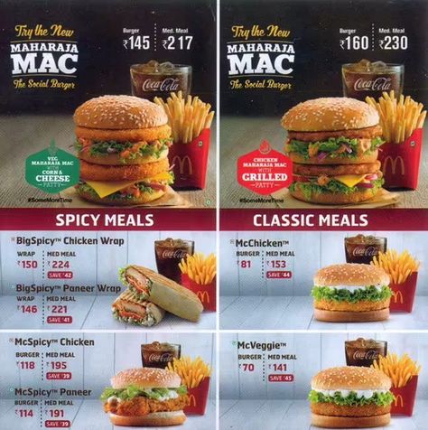 Mcdonalds India, Cheese Patties, Mcdonald Menu, Chicken Honey, Vegetarian Menu, Chicken Wraps, Grilled Corn, Big Mac, Spicy Recipes