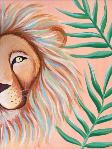 For the Kings and Queens of the pride, come Into The Lion’s Den for a roaring session painting the jungle leader! #pinotandpicasso #paintandsip #sipandpaint #intothelionsden #lionart #jungleart #minimalart Lion Painting Acrylic, Jungle Painting, Jungle Lion, Lion's Den, Jungle Art, Lion Painting, Acrylic Paint Brushes, Sip N Paint, Kings And Queens