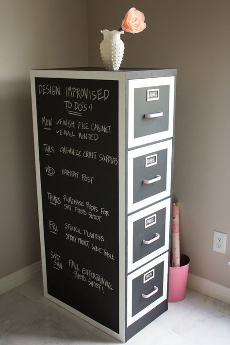 chalkboard paint file cabinet makeover, chalkboard paint, craft rooms, home office, organizing, storage ideas Painted File Cabinets, File Cabinet Makeover, Craft Supply Storage, Shelves Ideas, Office Remodel, Sewing Room Organization, Storage Cabinet Shelves, Diy Craft Room, Filing Cabinets