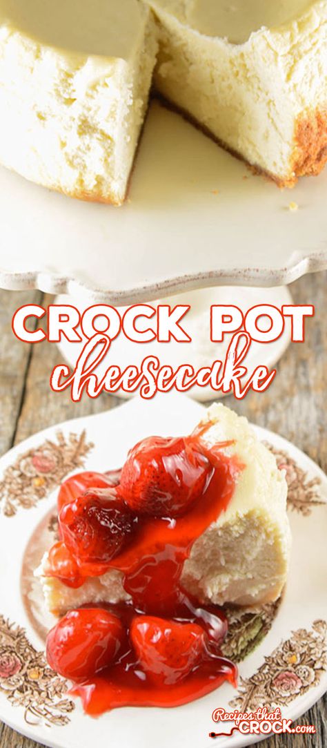 Homemade Crock Pot Cheesecake: Are you looking for a great homemade cheesecake recipe but don't want to purchase a special pan? Our Crock Pot Cheesecake is the perfect homemade recipe for cheesecake that you can make right in your slow cooker- no extra pan needed! Crock Pot Cheesecake, Homemade Cheesecake Recipe, Recipe For Cheesecake, Homemade Cheesecake Recipes, Crock Pot Food, Coconut Dessert, Crock Pot Desserts, Homemade Cheesecake, Slow Cooker Desserts