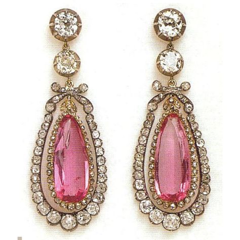 Swedish Pink Topaz Demi-Parure Earrings of Victoria of Baden ❤ liked on Polyvore featuring jewelry, earrings, accessories, joias, pink topaz jewelry, pink topaz earrings and earring jewelry Edible Gemstones, Pink Topaz Jewelry, Swedish History, Preppy Pinterest, Swedish Jewelry, Pink Topaz Earrings, Pink Diamond Earrings, Royal Pink, Pink Jewels