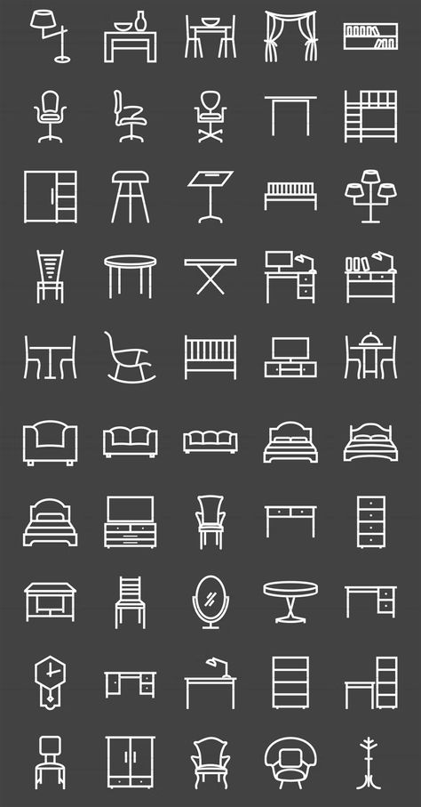 50 Furniture Line Inverted Icons Furniture Logo Design Ideas Simple, Studying Desk, Vintage App Icons, Furniture Icon, Vintage App, Shelves Cabinet, Table With Shelves, Baby Rocking Chair, Camping Vintage